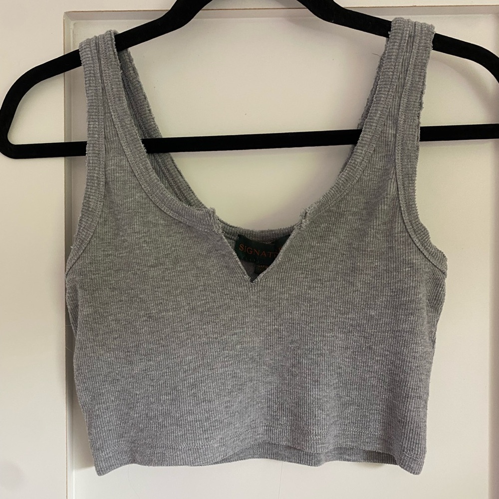 Gray Ribbed Crop Top